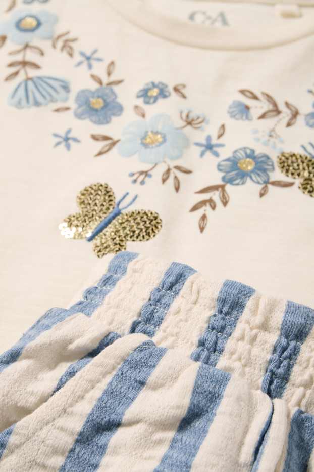 Kinder Mädchen - Blume - Set - Kurzarmshirt und Stoffhose - 2 teilig - cremeweiß