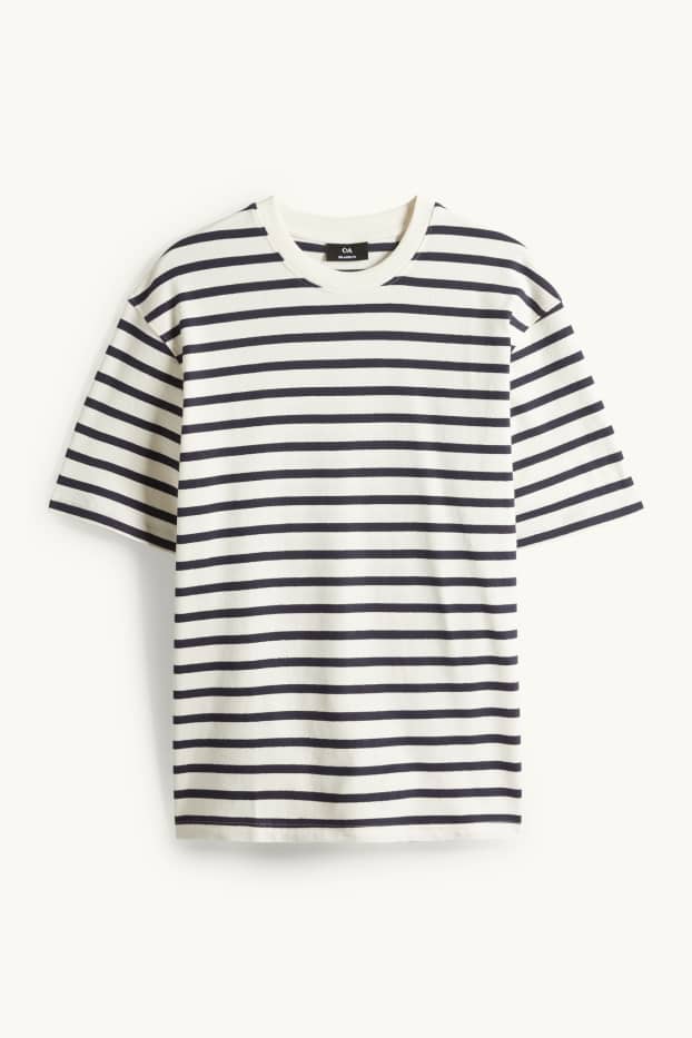 Heren - T-shirt - relaxed fit - gestreept - met structuur - crème wit