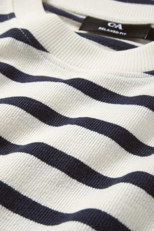 Heren - T-shirt - relaxed fit - gestreept - met structuur - crème wit