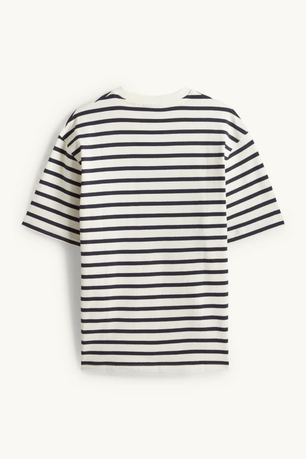 Heren - T-shirt - relaxed fit - gestreept - met structuur - crème wit