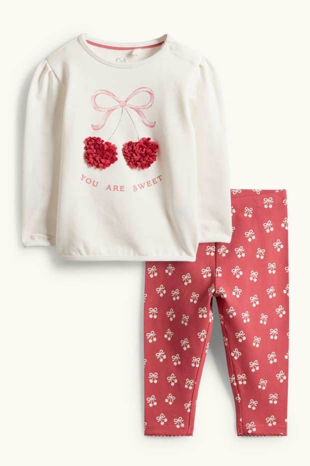 Miminka - dívky - Třešně a mašle - outfit pro miminka - 2dílný - krémově bílá