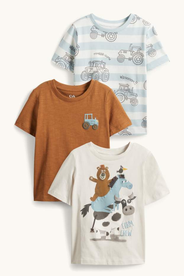 Enfants garçons - Lot de 3 - Tracteur - T-shirt - beige clair