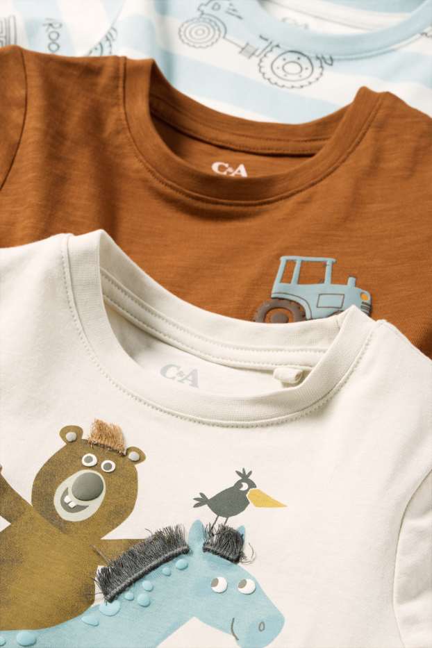 Enfants garçons - Lot de 3 - Tracteur - T-shirt - beige clair