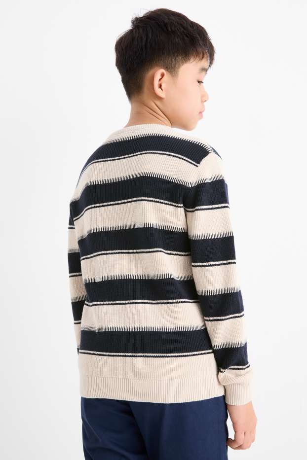 Enfants garçons - Pull - côtelé - à rayures - noir / beige