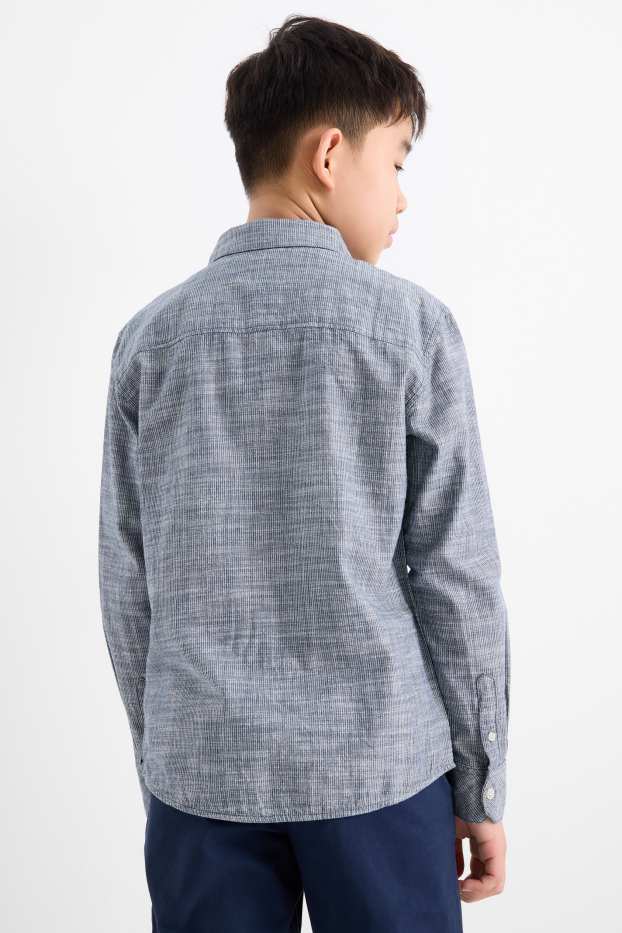 Kinder Buben - Hemd - gestreift - grau