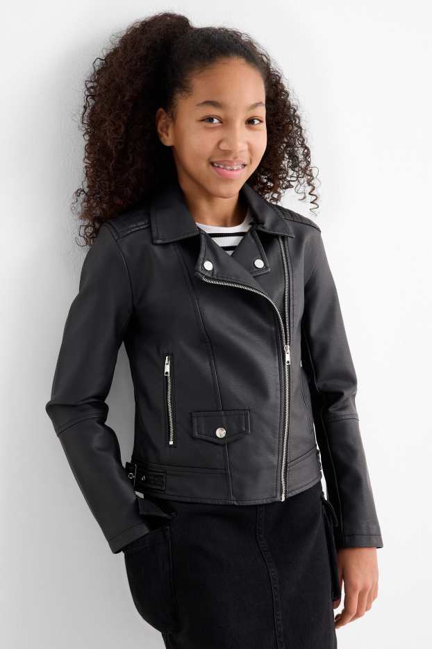Enfants filles - Blouson motard - matière synthétique - noir