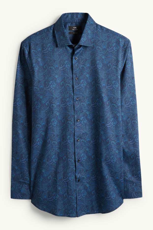 Heren - Business-overhemd - regular fit - kent - gemakkelijk te strijken - met patroon - donkerblauw