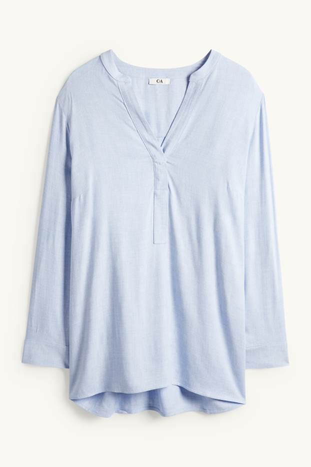 Femei - Bluză cu decolteu în V - albastru deschis