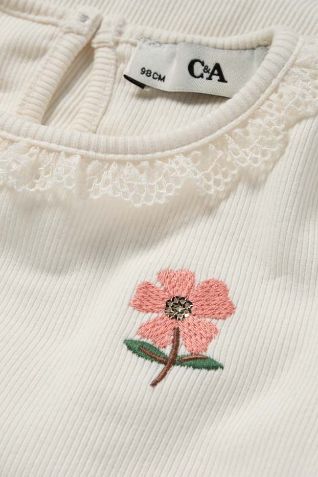 Bambine - Fiore - maglia a maniche corte - effetto brillante - bianco crema