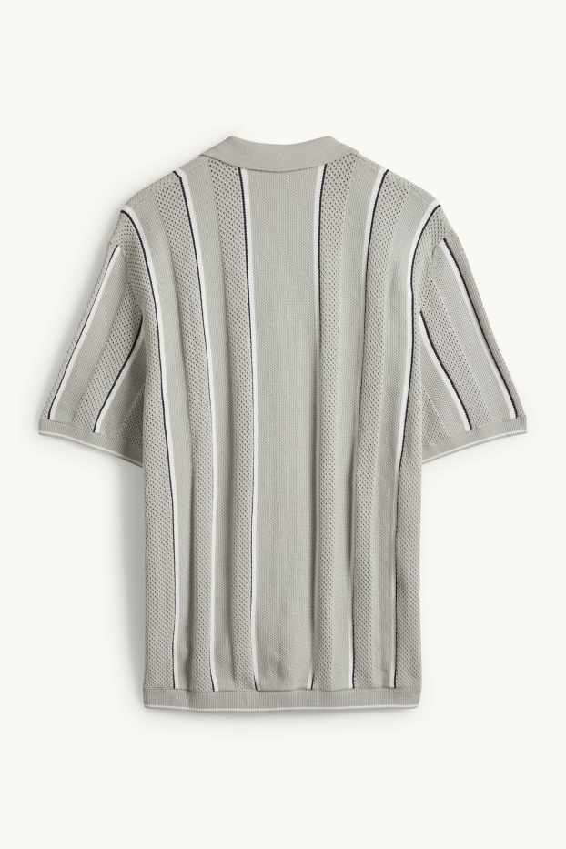 Heren - Gebreid overhemd - regular fit - reverskraag - gestreept - mintgroen