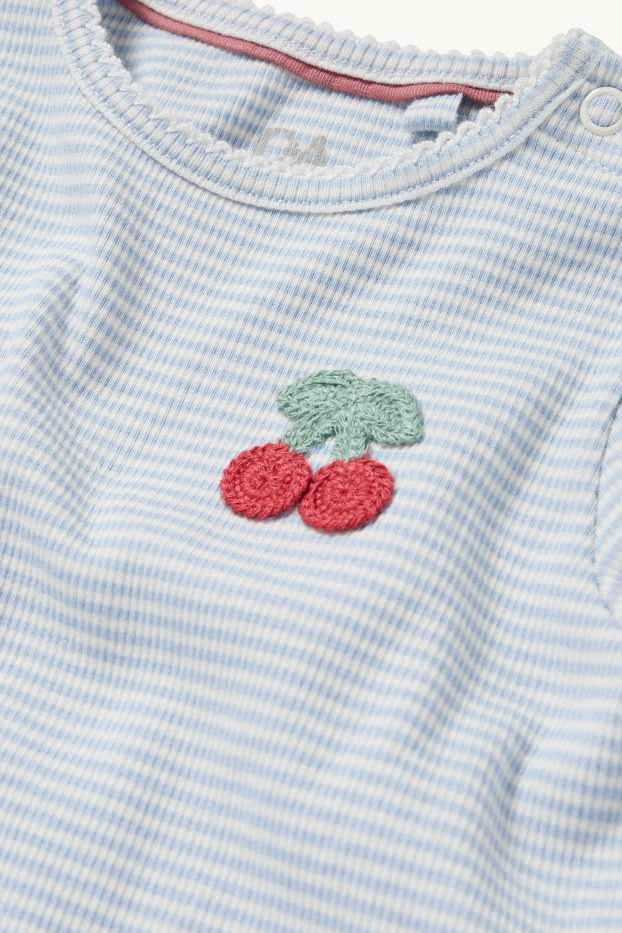Baby Mädchen - Kirsche - Baby-Crochet-Langarmshirt - gerippt - gestreift - hellblau