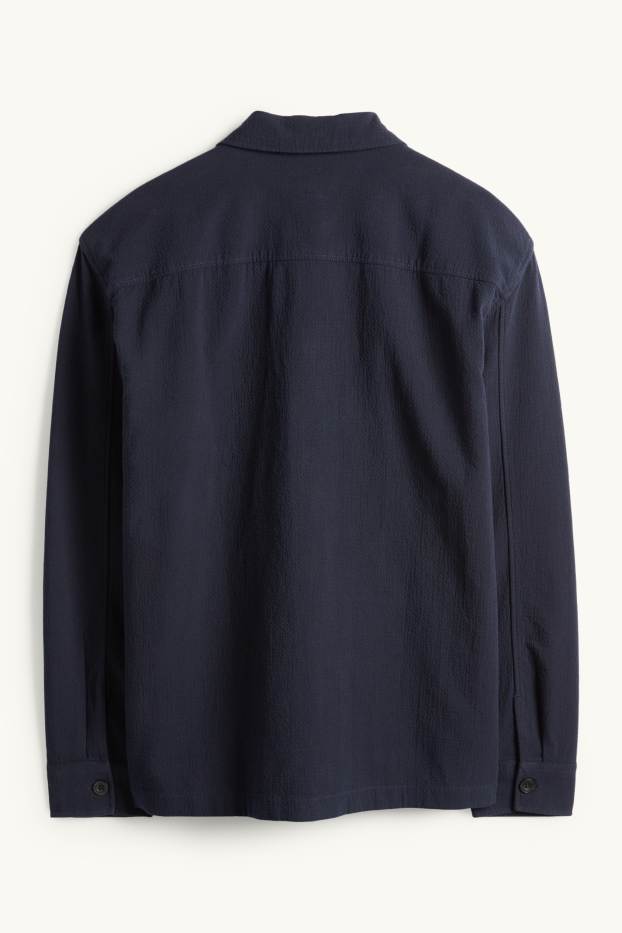 Men - Shirt jacket - relaxed fit - textured - dark blue