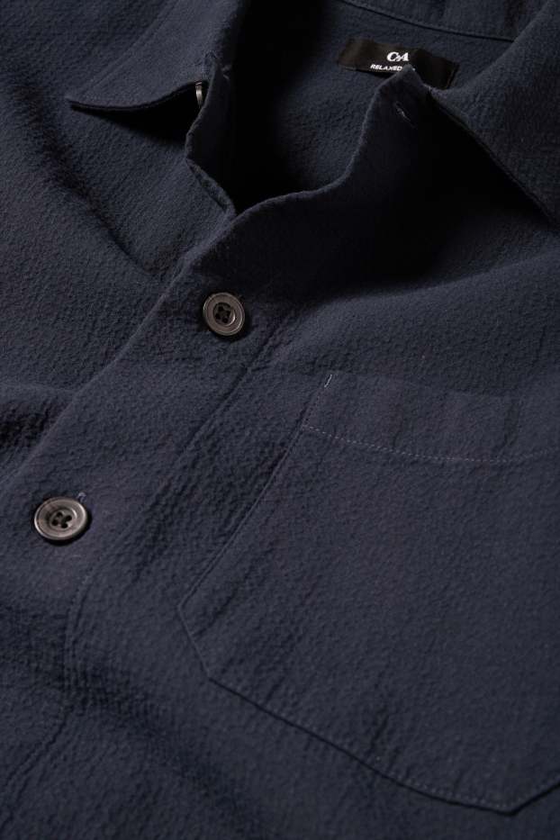 Men - Shirt jacket - relaxed fit - textured - dark blue