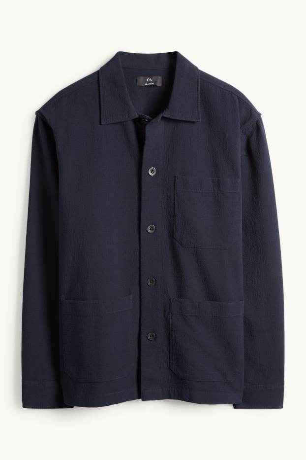 Men - Shirt jacket - relaxed fit - textured - dark blue