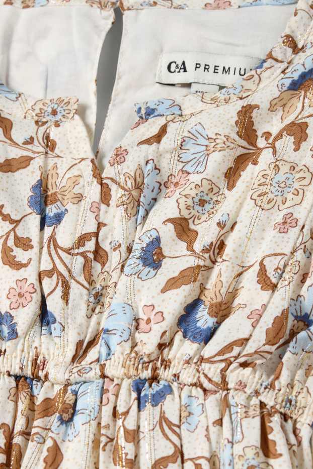 Copii - Fete - Floare - rochie - aspect lucios - alb-crem