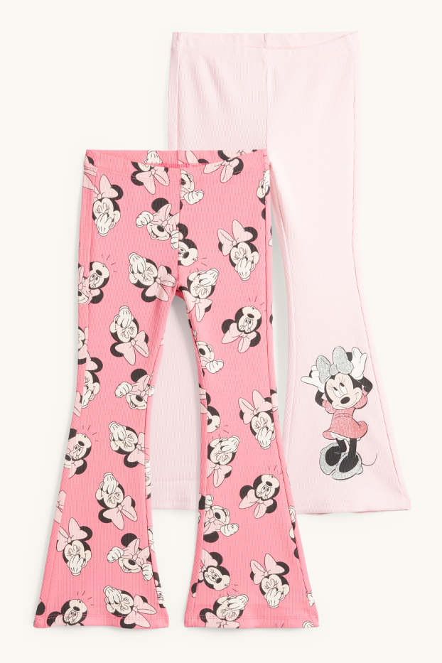 Děti - dívky - Multipack 2 ks - Minnie Mouse - flared legíny - žebrované - růžová