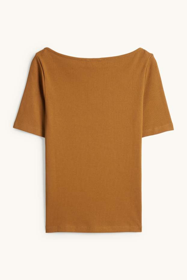 Damen - T-Shirt - Regular Fit - gerippt - hellbraun