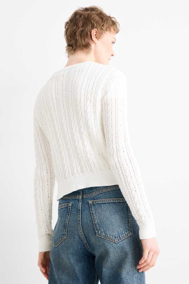 Femmes - Gilet en maille - motif tressé - blanc