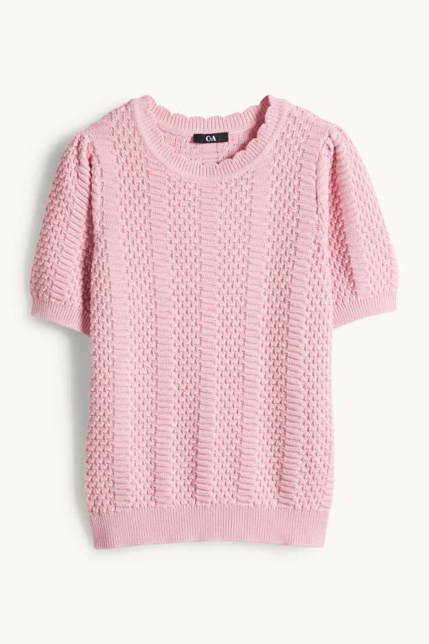 Dona - Jersei de punt de mitja - mànigues curtes - texturat - fúcsia