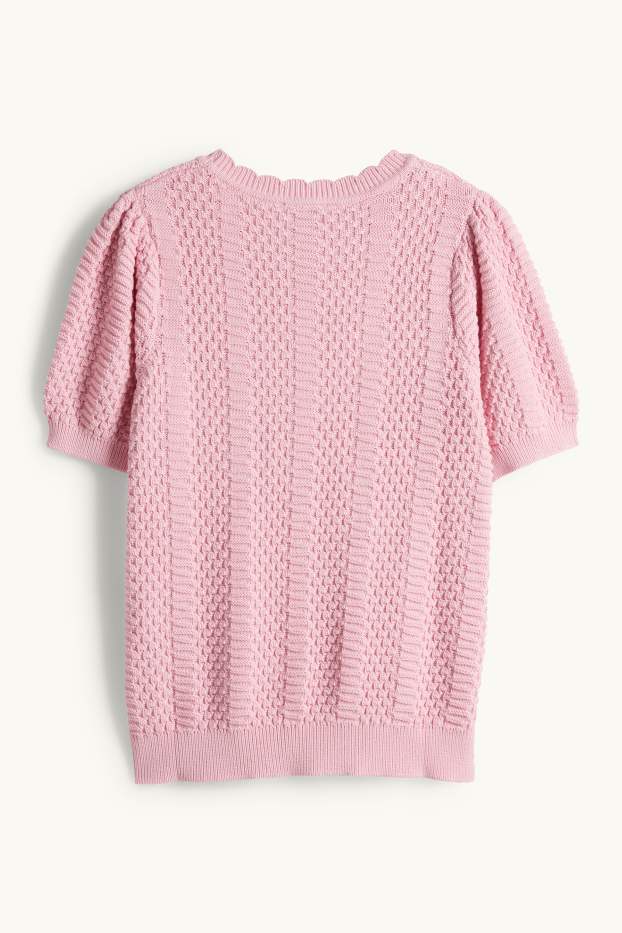 Dona - Jersei de punt de mitja - mànigues curtes - texturat - fúcsia