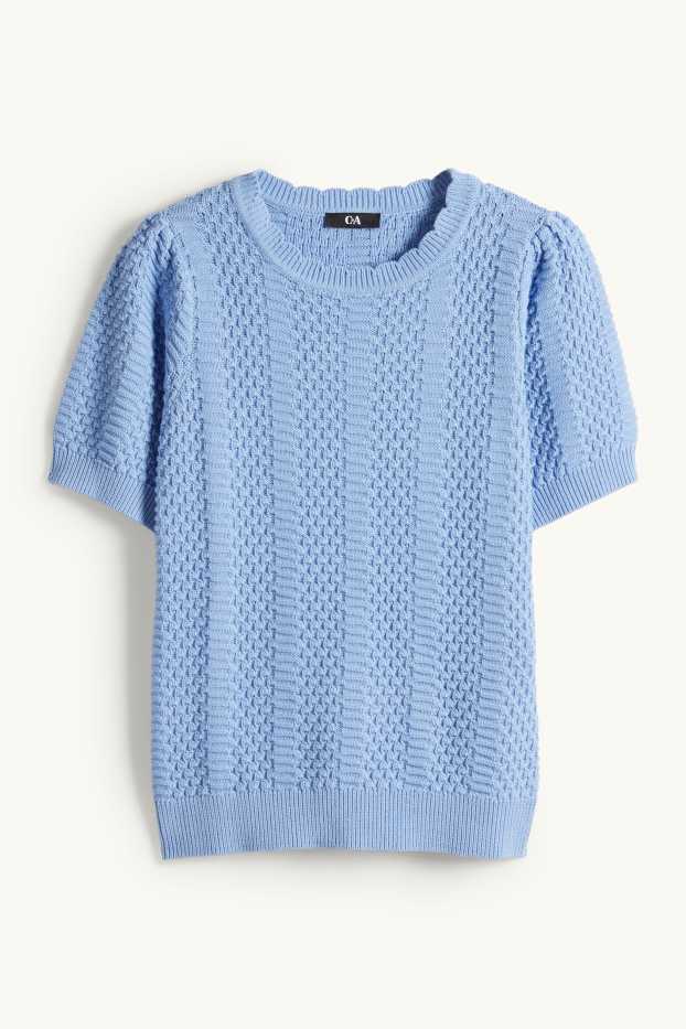 Dona - Jersei de punt de mitja - mànigues curtes - texturat - blau clar