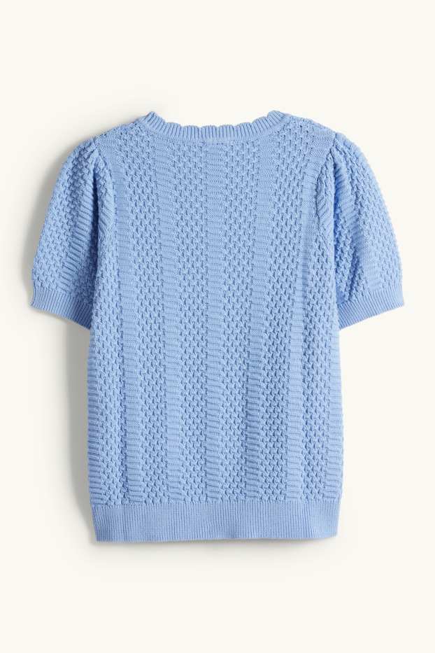 Dona - Jersei de punt de mitja - mànigues curtes - texturat - blau clar