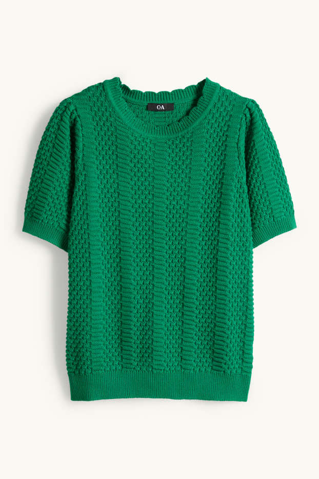 Femmes - Pull en maille - manches courtes - finition texturée - vert