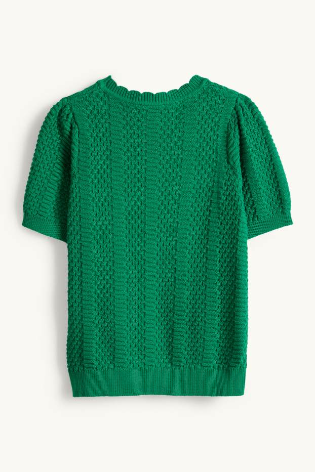 Femmes - Pull en maille - manches courtes - finition texturée - vert