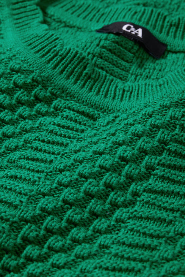 Femmes - Pull en maille - manches courtes - finition texturée - vert