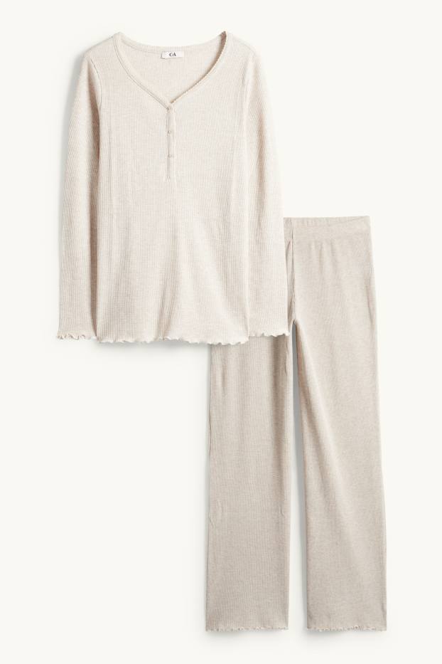 Damen - Pyjama - strukturiert - hellbeige