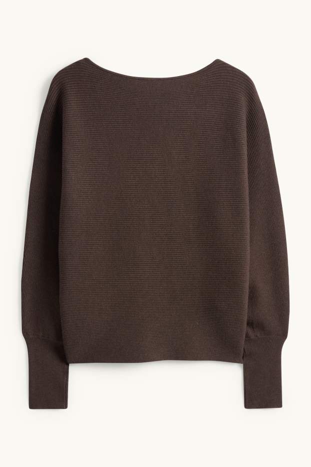 Dames - Trui - ribstof - donkerbruin