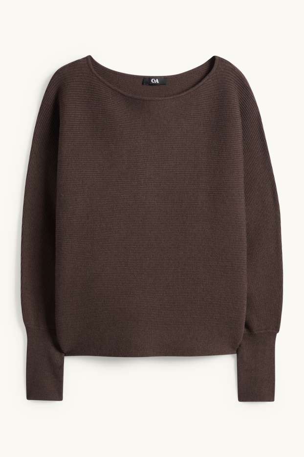 Dames - Trui - ribstof - donkerbruin