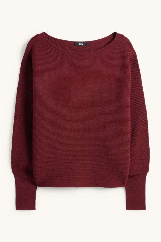 Dames - Trui - ribstof - bordeaux