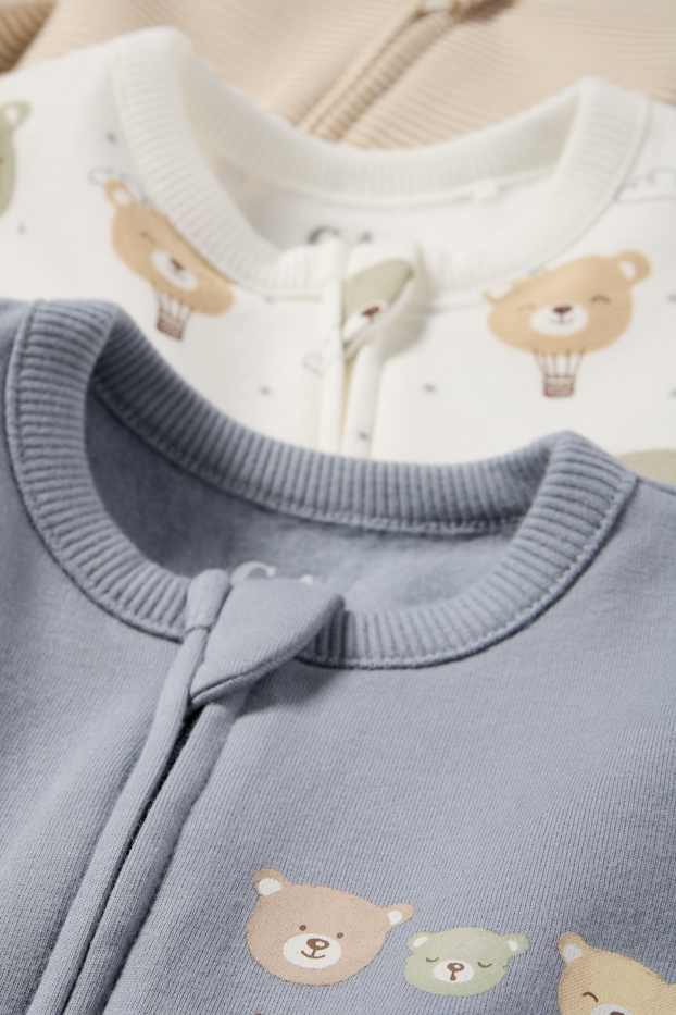 Unisex - Set van 3 - teddybeer - babypyjama - wit / grijs