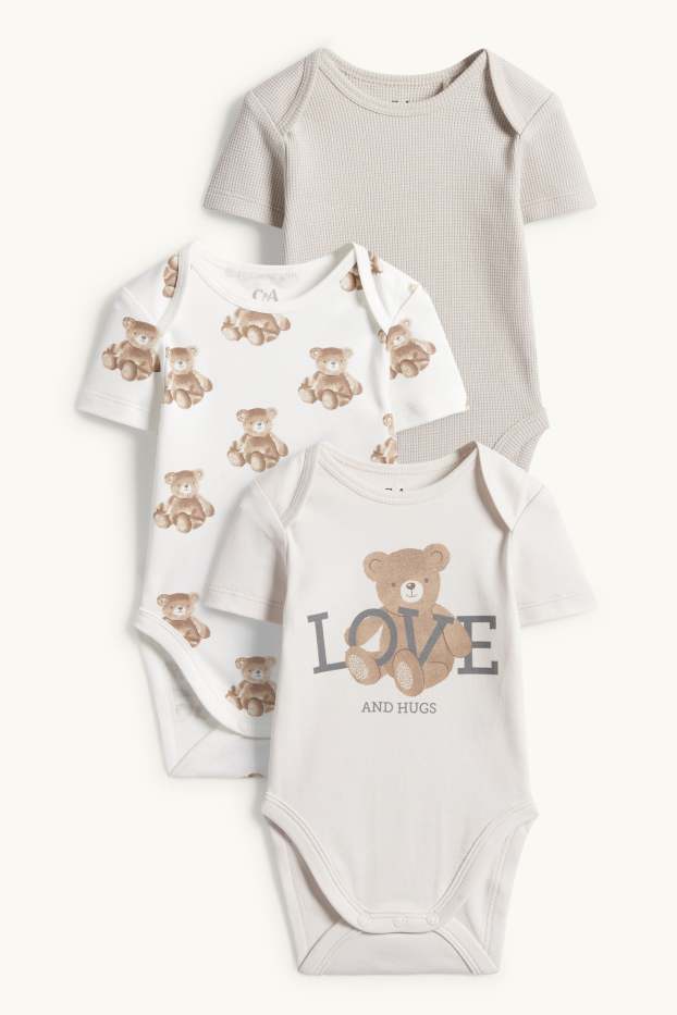 Unisex - Set van 3 - teddybeer - rompertje - wit / beige