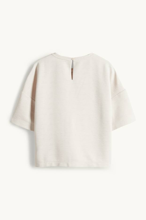 Women - T-shirt - regular fit - ribbed - light beige