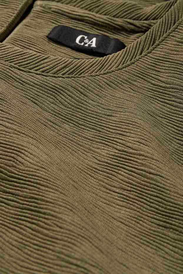 Women - T-shirt - regular fit - ribbed - dark green