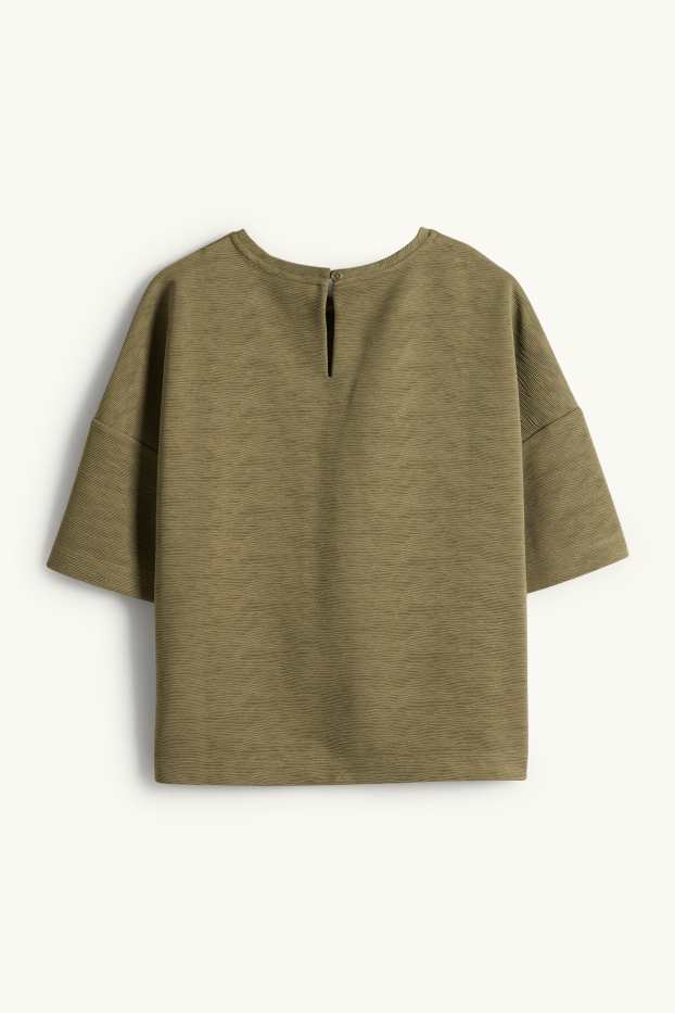 Women - T-shirt - regular fit - ribbed - dark green