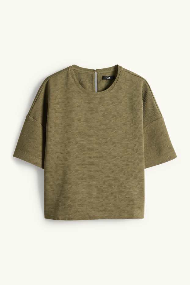 Women - T-shirt - regular fit - ribbed - dark green