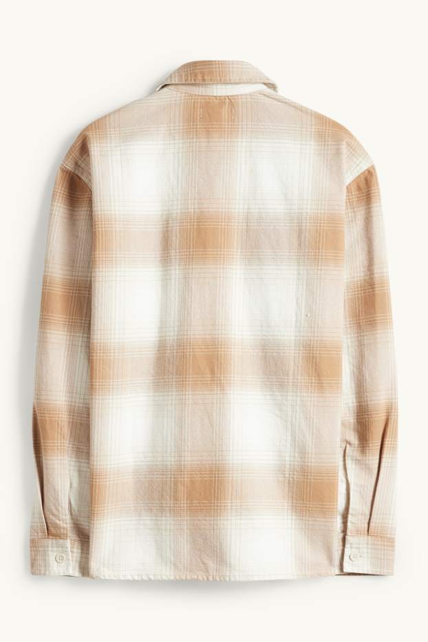 Hommes - Veste-chemise - relaxed fit - col kent - à carreaux - blanc / beige