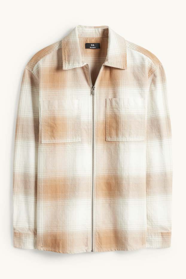 Hommes - Veste-chemise - relaxed fit - col kent - à carreaux - blanc / beige