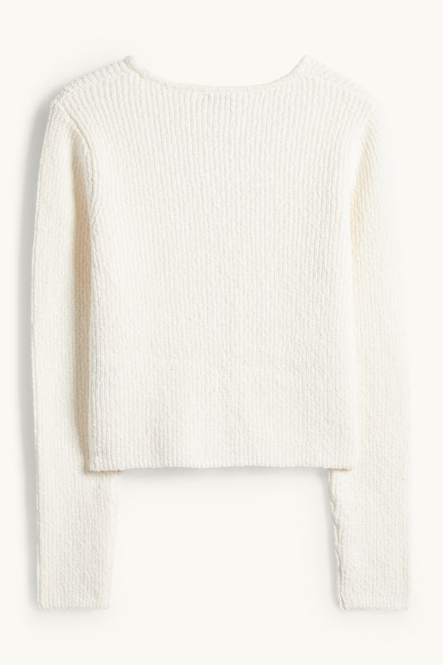 Femmes - Gilet en maille - finition côtelée - blanc crème