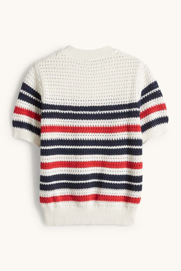 Dona - Jersei de punt de mitja - màniga curta - de ratlles - blanc trencat