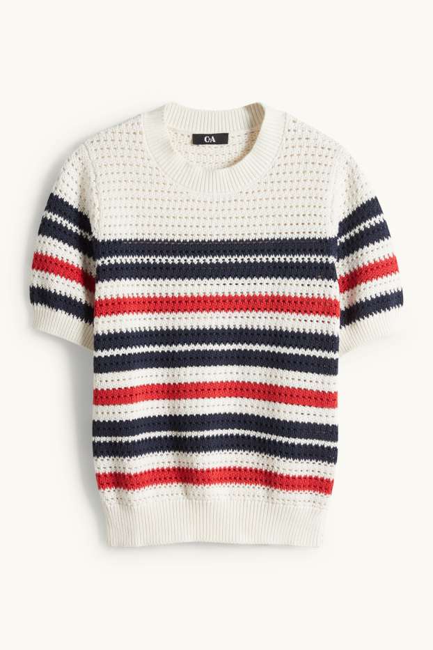 Dona - Jersei de punt de mitja - màniga curta - de ratlles - blanc trencat