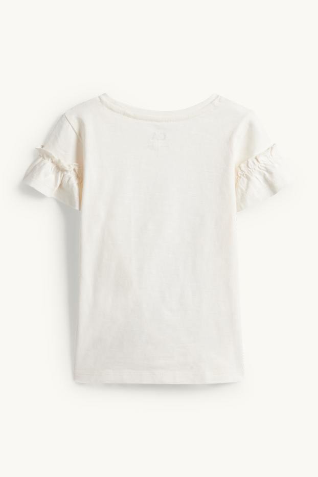Enfants filles - Petite fille et fleur - T-shirt - effet brillant - blanc crème