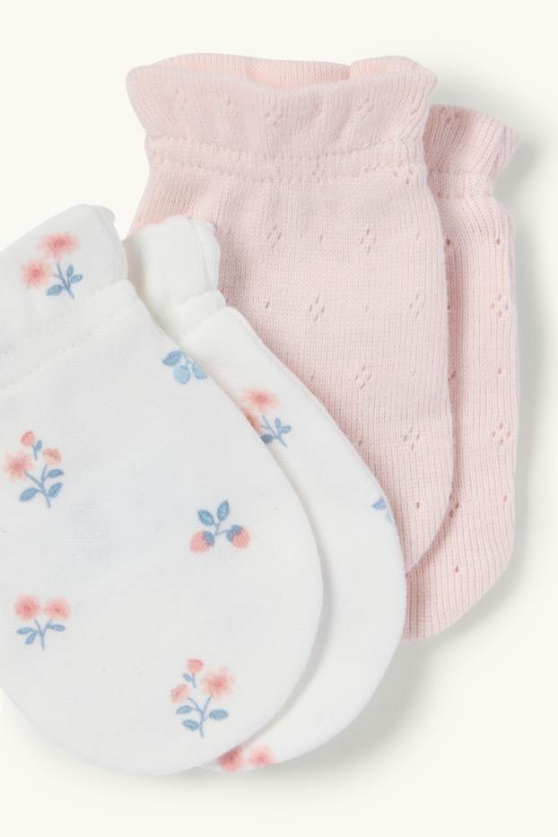 Baby Mädchen - Multipack 2er - Blümchen - Anti-Kratz-Handschuhe - weiß / rosa