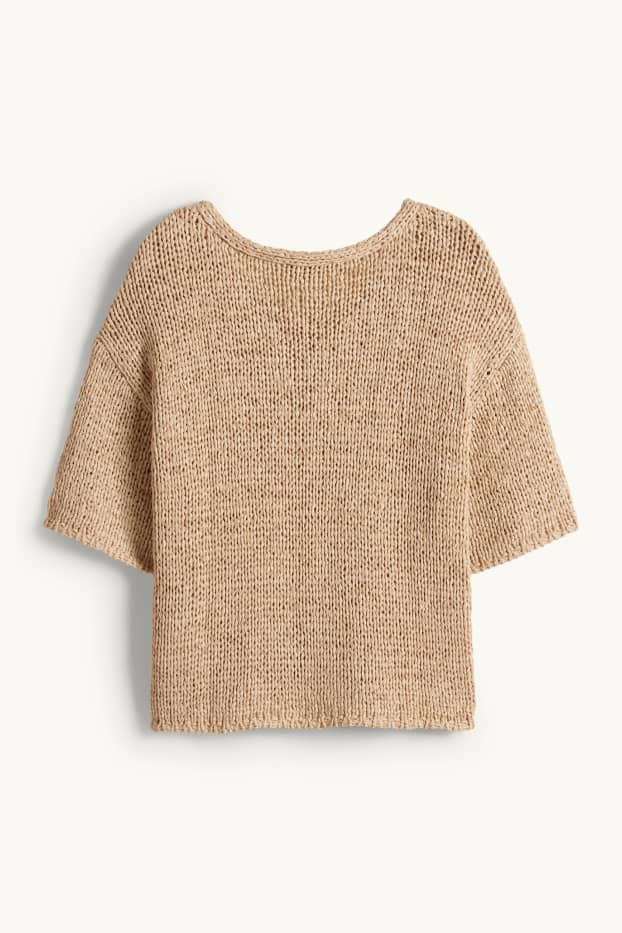 Femmes - Pull en maille - manches courtes - beige