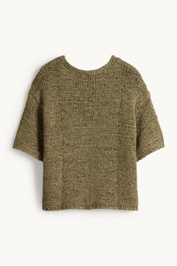 Femmes - Pull en maille - manches courtes - vert foncé