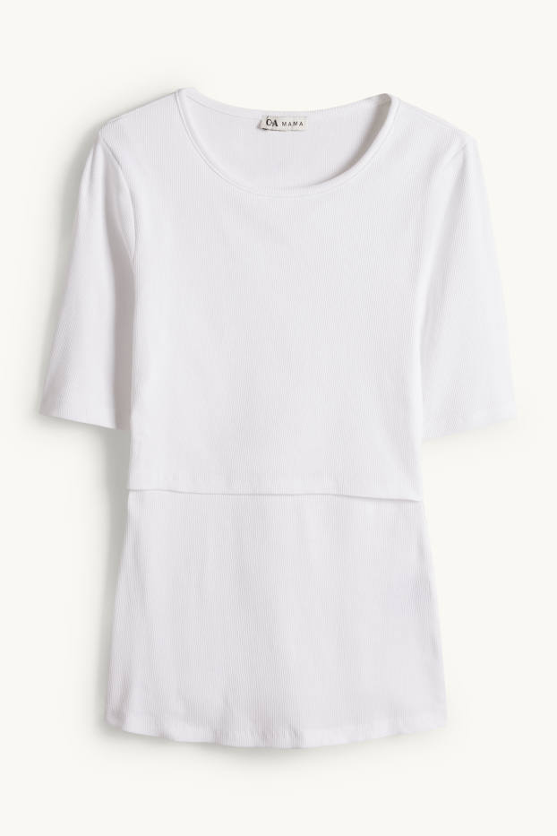 Femmes - T-shirt d’allaitement - slim fit - texture côtelée - blanc