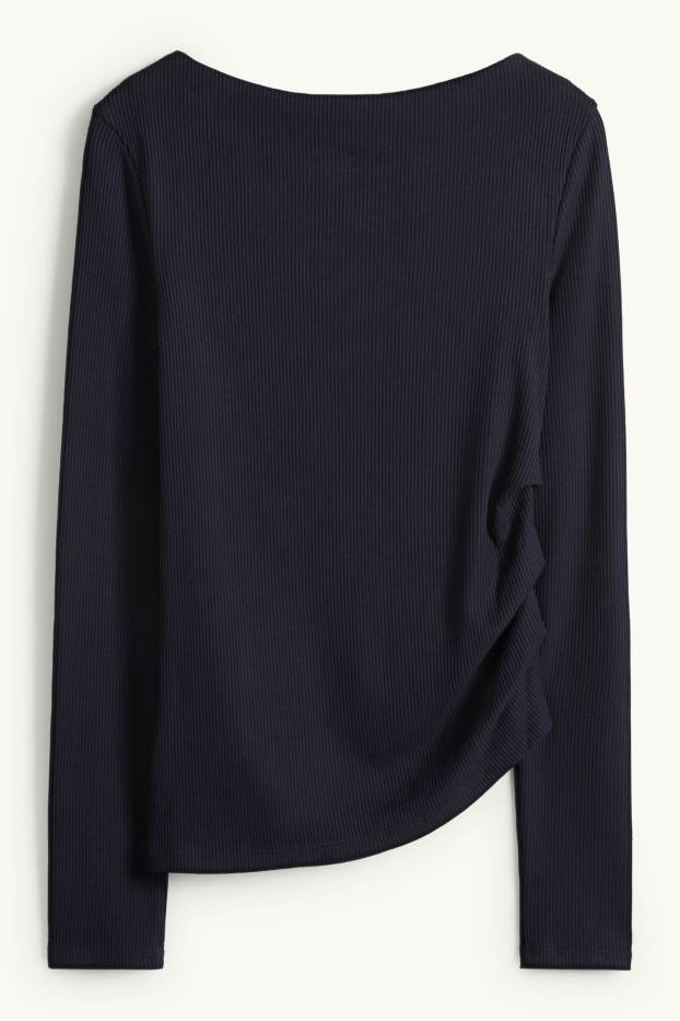 Damen - Langarmshirt - Slim Fit - gerippt - dunkelblau